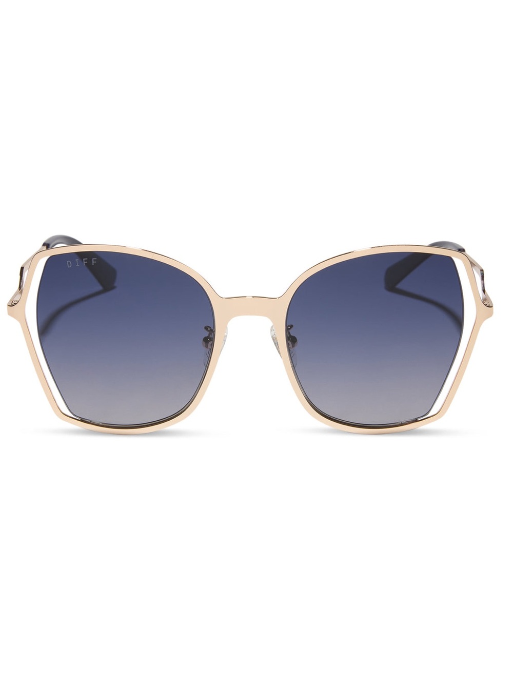 DIFF Eyewear Gradient Polarized Gold Frame Oversized Hexagonal Sunglasses